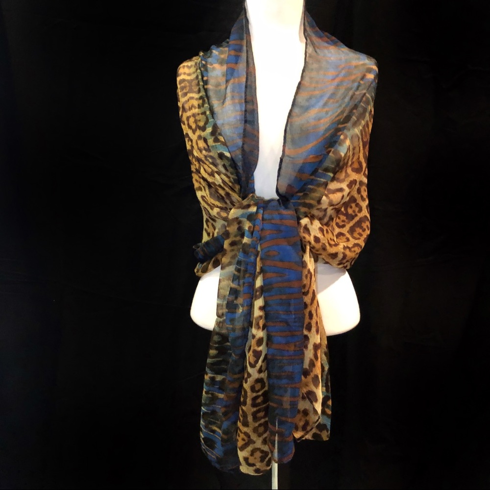 Blue Zebra & Leopard Print Long Lightweight Scarf - Picture 4 of 5